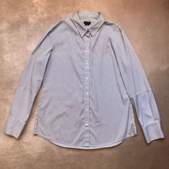 Theory Vertical Stripes Cotton Button Down Shirt Collar Pearly Buttons L - Picture 1 of 6